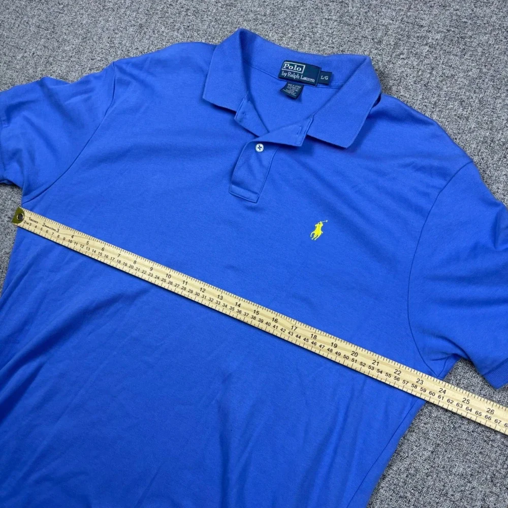 Polo Ralph Lauren Polo Shirt Mens L Blue Short Sleeve Yellow Pony Classic Fit
